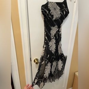Beautiful high and low cocktail silk eloquently flowered midi dress